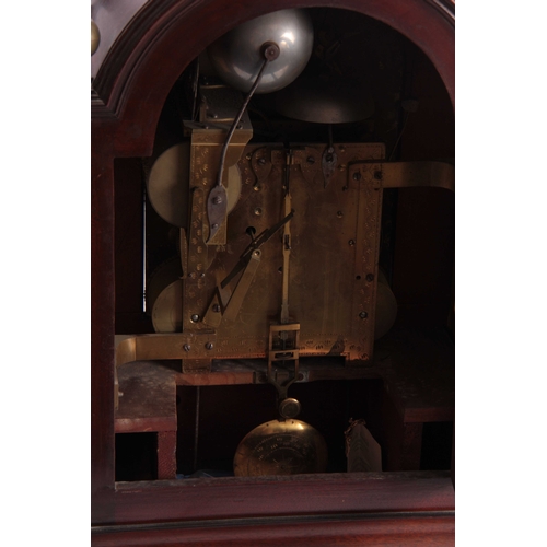 856 - THOMAS NELSON, MARKET DEEPING A FINE REGENCY FIGURED MAHOGANY MUSICAL BRACKET CLOCK having a large a... 