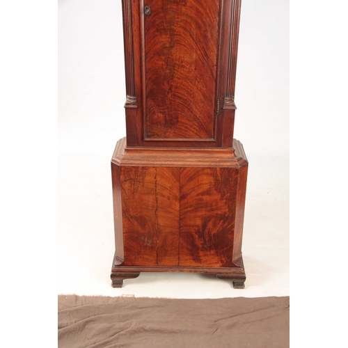 861 - J. PERSALL, MANCHESTER AN UNUSUAL GEORGE III FIGURED MAHOGANY LONGCASE CLOCK having a swan neck pedi... 