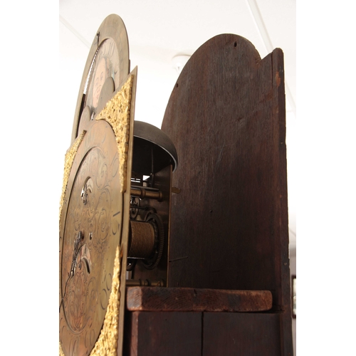 861 - J. PERSALL, MANCHESTER AN UNUSUAL GEORGE III FIGURED MAHOGANY LONGCASE CLOCK having a swan neck pedi... 