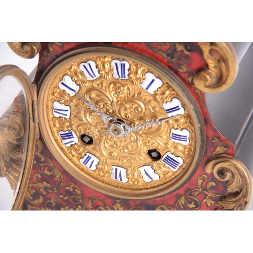 863 - A LATE 19th CENTURY FRENCH BOULLE TORTOISESHELL AND EBONISED MANTEL CLOCK the case with applied ormo... 