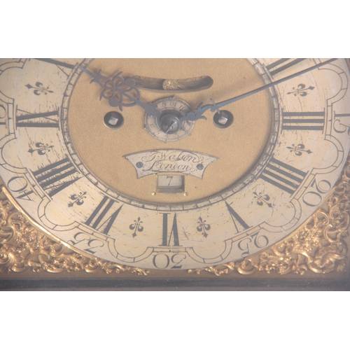 866 - J WATSON, LONDON A GEORGE II EBONISED BRACKET CLOCK the case with inverted bell top above a moulded ... 