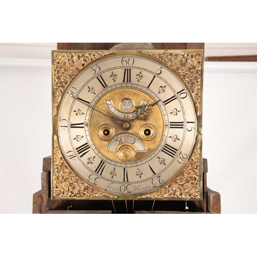 868 - FRANCIS MOORE, FERRYBRIDGE A MID 18th CENTURY EIGHT-DAY LONGCASE CLOCK the slender oak case  having ... 