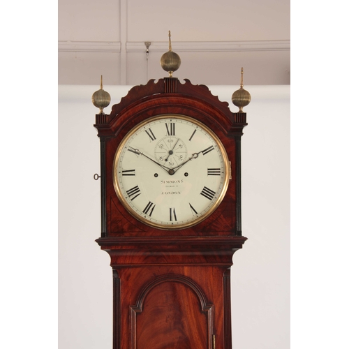 870 - SIMMONS, COLMAN St. LONDON A REGENCY FIGURED MAHOGANY DOMESTIC REGULATOR LONGCASE CLOCK the hood wit... 