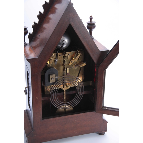 873 - M. BEAL, SHEFFIELD A GOTHIC OAK CASED TRIPLE FUSEE BRACKET CLOCK the case with gothic carved panels ... 