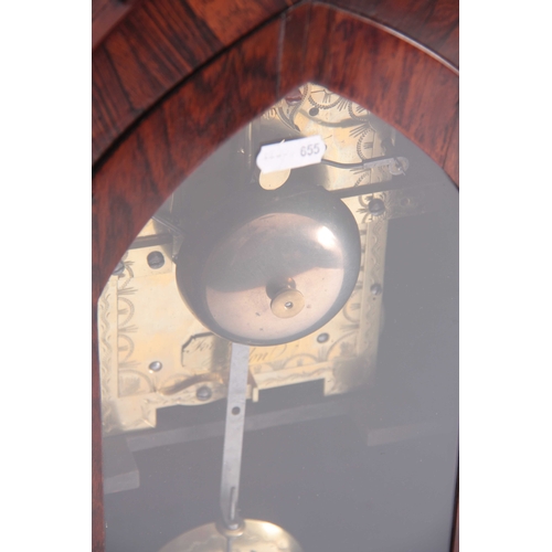 879 - FORSYTH & MALTER, LONDON A REGENCY ROSEWOOD BRACKET CLOCK having a gadrooned finial above a lancet t... 