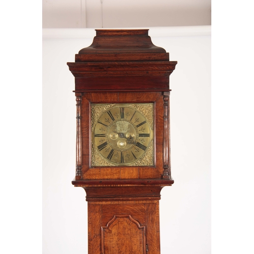 882 - ROBERT SCHOFIELD, ROCHDALE A SMALL MID 18th CENTURY OAK LONGCASE CLOCK  the hood having cady top abo... 