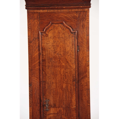 882 - ROBERT SCHOFIELD, ROCHDALE A SMALL MID 18th CENTURY OAK LONGCASE CLOCK  the hood having cady top abo... 