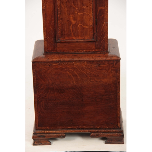 882 - ROBERT SCHOFIELD, ROCHDALE A SMALL MID 18th CENTURY OAK LONGCASE CLOCK  the hood having cady top abo... 