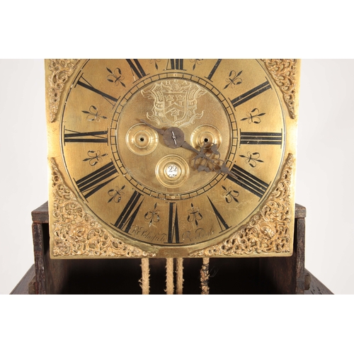 882 - ROBERT SCHOFIELD, ROCHDALE A SMALL MID 18th CENTURY OAK LONGCASE CLOCK  the hood having cady top abo... 