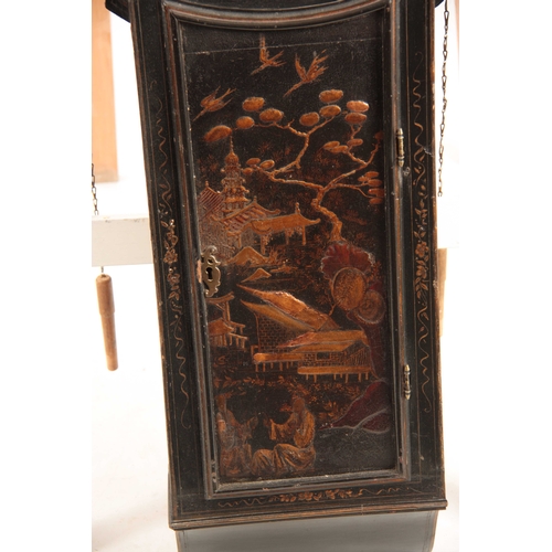 884 - JOHN GRANT, LONDON A GEORGE III STRIKING CHINOISERIE TAVERN CLOCK the black and gilt case having rai... 