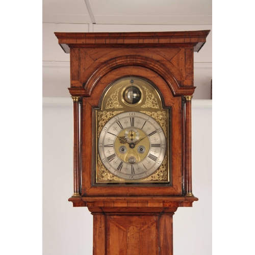 888 - THOMAS OGDEN, DE HALIFAX A RARE GEORGE II WALNUT PARQUETRY SPHERICAL MOON LONGCASE CLOCK the hood wi... 