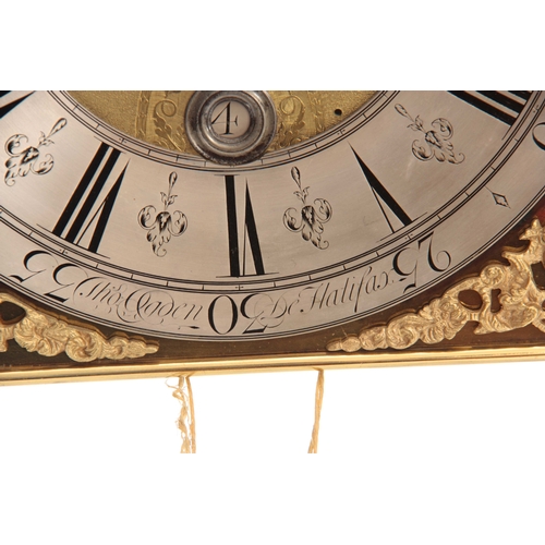 888 - THOMAS OGDEN, DE HALIFAX A RARE GEORGE II WALNUT PARQUETRY SPHERICAL MOON LONGCASE CLOCK the hood wi... 