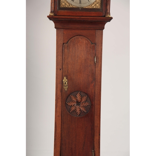 895 - GAERN BROWN, EDLINGHAM. A MID 18th CENTURY LONGCASE CLOCK having a break arched hood on slender case... 