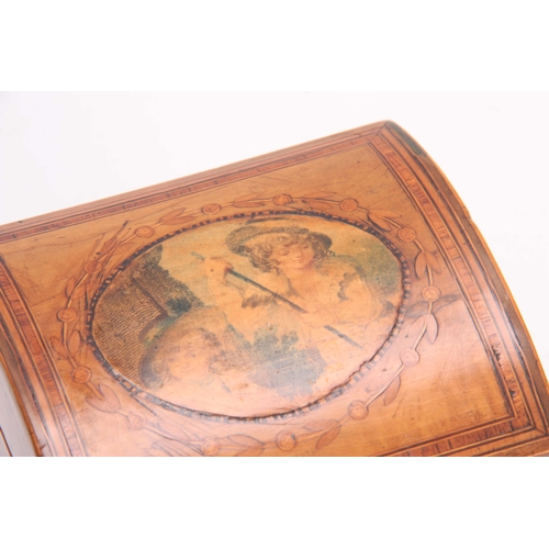 920 - A GEORGE III DOME TOPPED INLAID SATINWOOD TEA CADDY with oval panels having painted classical scenes... 