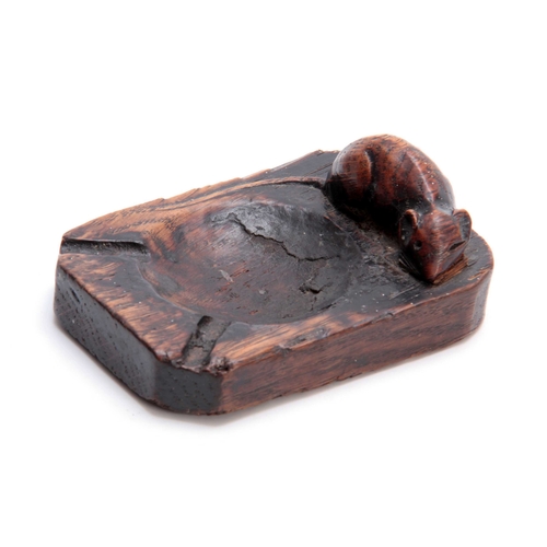 928 - AN EARLY ROBERT MOUSEMAN THOMPSON OAK ASH TRAY of clipped and rounded rectangular form with fine car... 