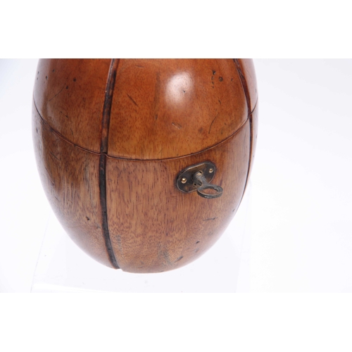 937 - A GEORGE III STYLE FRUITWOOD TEA CADDY formed as a melon with hinged locking lid 15.5cm high