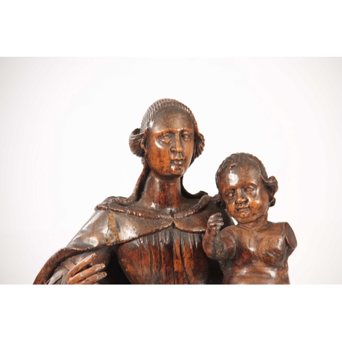 948 - AN IMPRESSIVE 18TH CENTURY ITALIAN BAROQUE CARVED LIMEWOOD FIGURE OF MADONNA WITH CHILD 102cm high.