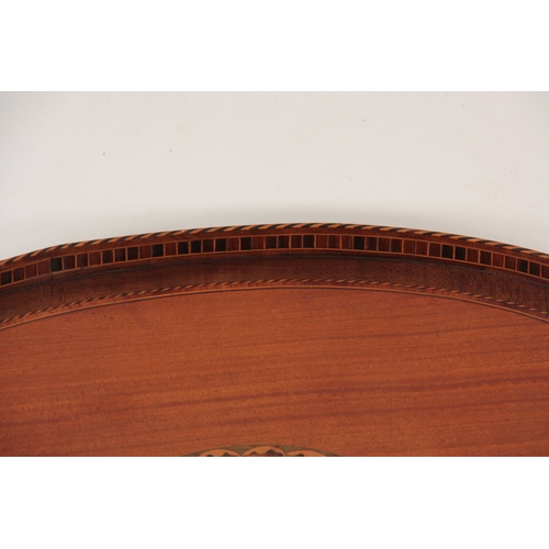 976 - A FINE GEORGE III INLAID SATINWOOD OVAL TRAY with a shell to the centre, kingwood and harewood cross... 