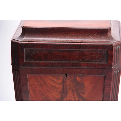 980 - AN UNUSUAL PAIR OF LATE GEORGIAN FLAMED MAHOGANY TABLE TOP WINE COOLERS IN THE MANOR OF GILLOWS with... 