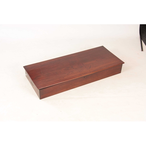 981 - A GEORGE III MAHOGANY CABINET MAKERS / SHIPBUILDERS PATTERN BOX with hinged lid and pull-out side dr... 