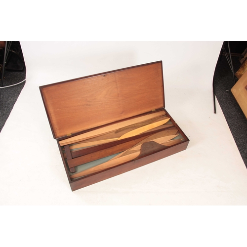 981 - A GEORGE III MAHOGANY CABINET MAKERS / SHIPBUILDERS PATTERN BOX with hinged lid and pull-out side dr... 