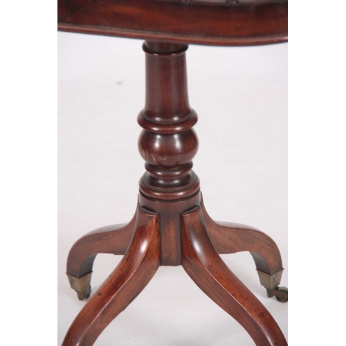 991 - A LATE GEORGIAN MAHOGANY PORTABLE BUTLERS STAND with divided box top and bowed galleried drinks tray... 