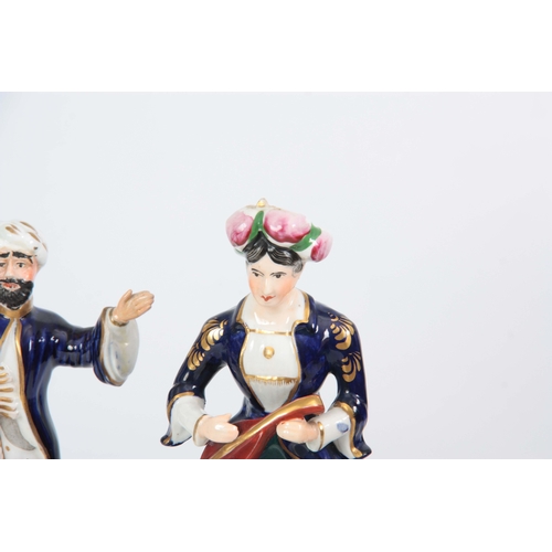 103 - A SELECTION OF THREE 19TH CENTURY STAFFORDSHIRE PORCELAIN FIGURES comprising of a Turkish lady playi... 