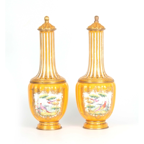 111 - A PAIR OF LATE 19TH CENTURY CONTINENTAL CHELSEA STYLE ORMOLU MOUNTED VASES AND COVERS possibly Samso... 