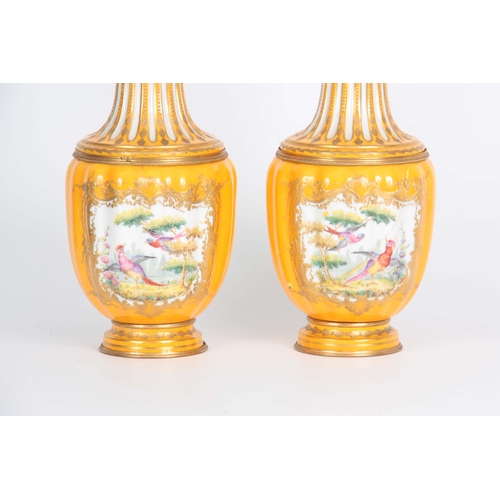 111 - A PAIR OF LATE 19TH CENTURY CONTINENTAL CHELSEA STYLE ORMOLU MOUNTED VASES AND COVERS possibly Samso... 