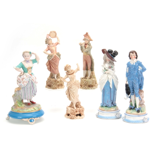 112 - A SELECTION OF SIX LATE 19TH CENTURY CONTINENTAL PORCELAIN FIGURES comprising A large standing stump... 