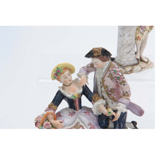 113 - A SELECTION OF DRESDEN STYLE DECORATIVE PORCELAIN comprising of A classical figure Group with cat 17... 