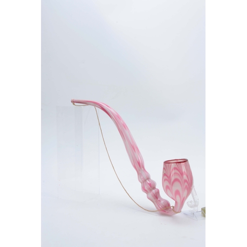 18 - A LARGE 19TH CENTURY STOURBRIDGE GLASS PIPE of twisted pink and opaque design 50cm overall.