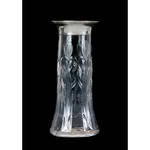 21 - AN EARLY 20TH CENTURY SILVER MOUNTED ART NOUVEAU CUT GLASS VASE hallmarked for Birmingham 1911, havi... 