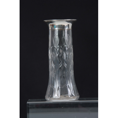 21 - AN EARLY 20TH CENTURY SILVER MOUNTED ART NOUVEAU CUT GLASS VASE hallmarked for Birmingham 1911, havi... 