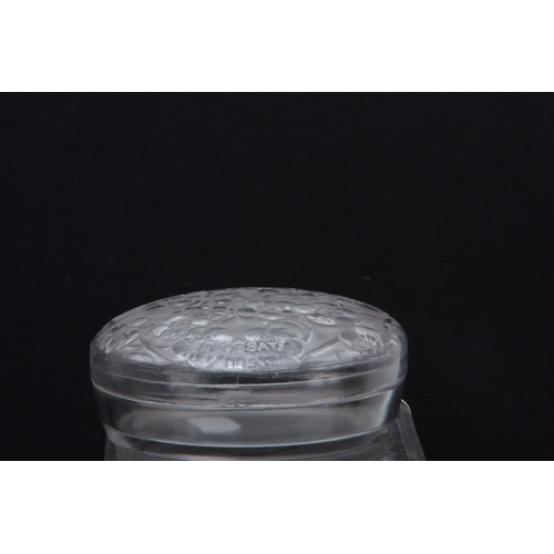 34 - R LALIQUE. AN EARLY 20TH CENTURY CIRCULAR 'LE LYS' LIDDED BOWL AND COVER FOR D'ORSAY with relief mou... 