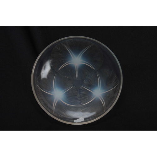 38 - A R LALIQUE VOLUBILIS OPALESCENT GLASS DISH having Lily designs to the centre, signed with impressed... 