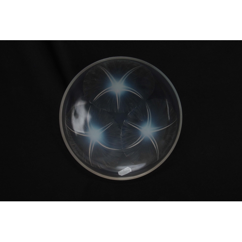 38 - A R LALIQUE VOLUBILIS OPALESCENT GLASS DISH having Lily designs to the centre, signed with impressed... 