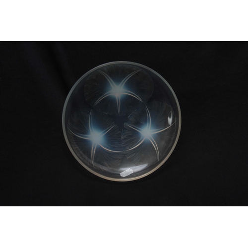 38 - A R LALIQUE VOLUBILIS OPALESCENT GLASS DISH having Lily designs to the centre, signed with impressed... 