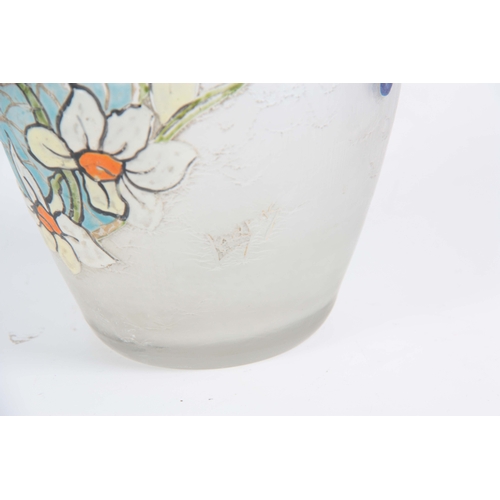 41 - AN EARLY 20TH CENTURY LEGRAS ACID ETCHED AND ENAMELLED GLASS VASE decorated with daffodils bearing a... 