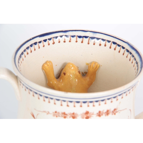 71 - AN EARLY 19TH CENTURY STAFFORDSHIRE TWO-HANDLED PRESENTATION FROG MUG inscribed 