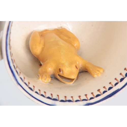 71 - AN EARLY 19TH CENTURY STAFFORDSHIRE TWO-HANDLED PRESENTATION FROG MUG inscribed 