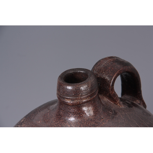 74 - TWO 18TH CENTURY 2 GALLON FULHAM SALT GLAZED STONEWARE ALE JUGS with impressed names to the fronts 3... 