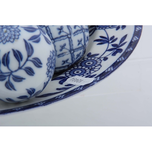 84 - A SELECTION OF 7 MID 20TH CENTURY BLUE AND WHITE CERAMIC CARPET BOWLS WITH A DELFT PLATE, of varying... 