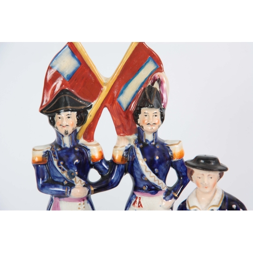 101 - A SELECTION OF THREE 19TH CENTURY STAFFORDSHIRE FIGURES comprising Garibaldi at Home - 24cm high 13c... 