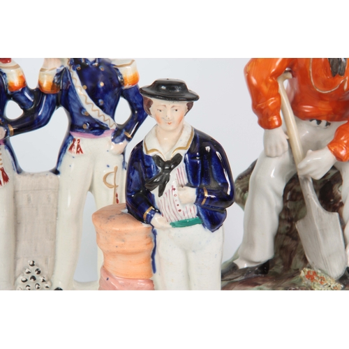 101 - A SELECTION OF THREE 19TH CENTURY STAFFORDSHIRE FIGURES comprising Garibaldi at Home - 24cm high 13c... 