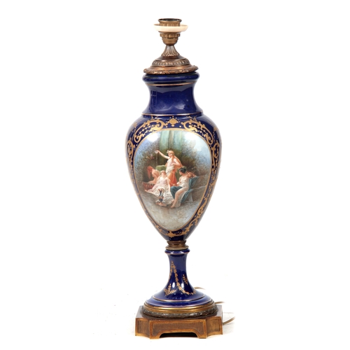 120 - AN IMPRESSIVE 19TH CENTURY ORMOLU MOUNTED SEVRES PATTERN ELECTRIFIED VASE LAMP the scrolled gilt Roy... 