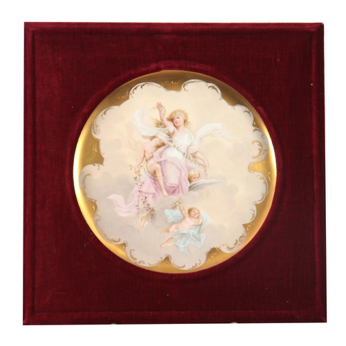 125 - A 19TH CENTURY VIENNA PLAQUE decorated with classical figures of a young lady and cupids - signed to... 