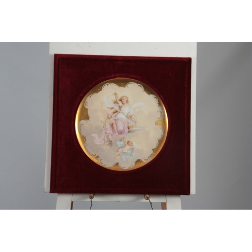 125 - A 19TH CENTURY VIENNA PLAQUE decorated with classical figures of a young lady and cupids - signed to... 