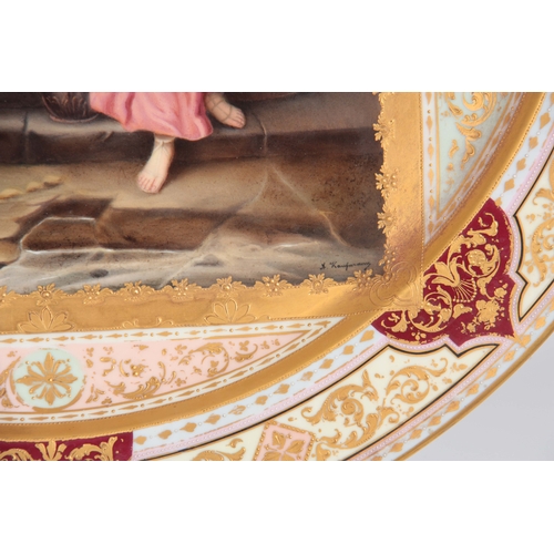 127 - After Angelica Kauffman AN IMPRESSIVE LATE 19TH CENTURY VIENNA STYLE POLYCHROME CHARGER the figural ... 