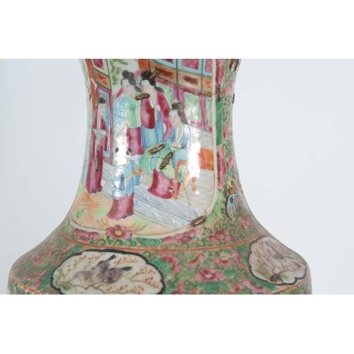 142 - A LARGE PAIR OF 19th CENTURY CHINESE CANTON VASES decorated in the Famille Rose palette depicting ma... 